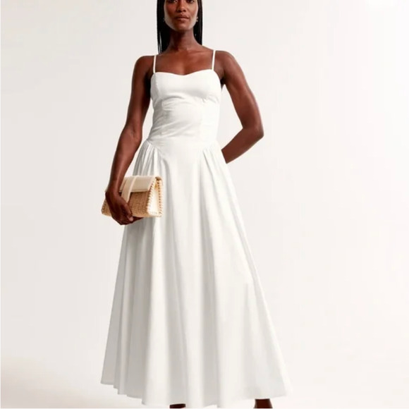ABERCROMBIE & FITCH Dipped-Waist Sweetheart Maxi Dress White Cut Out NWT - Picture 3 of 16